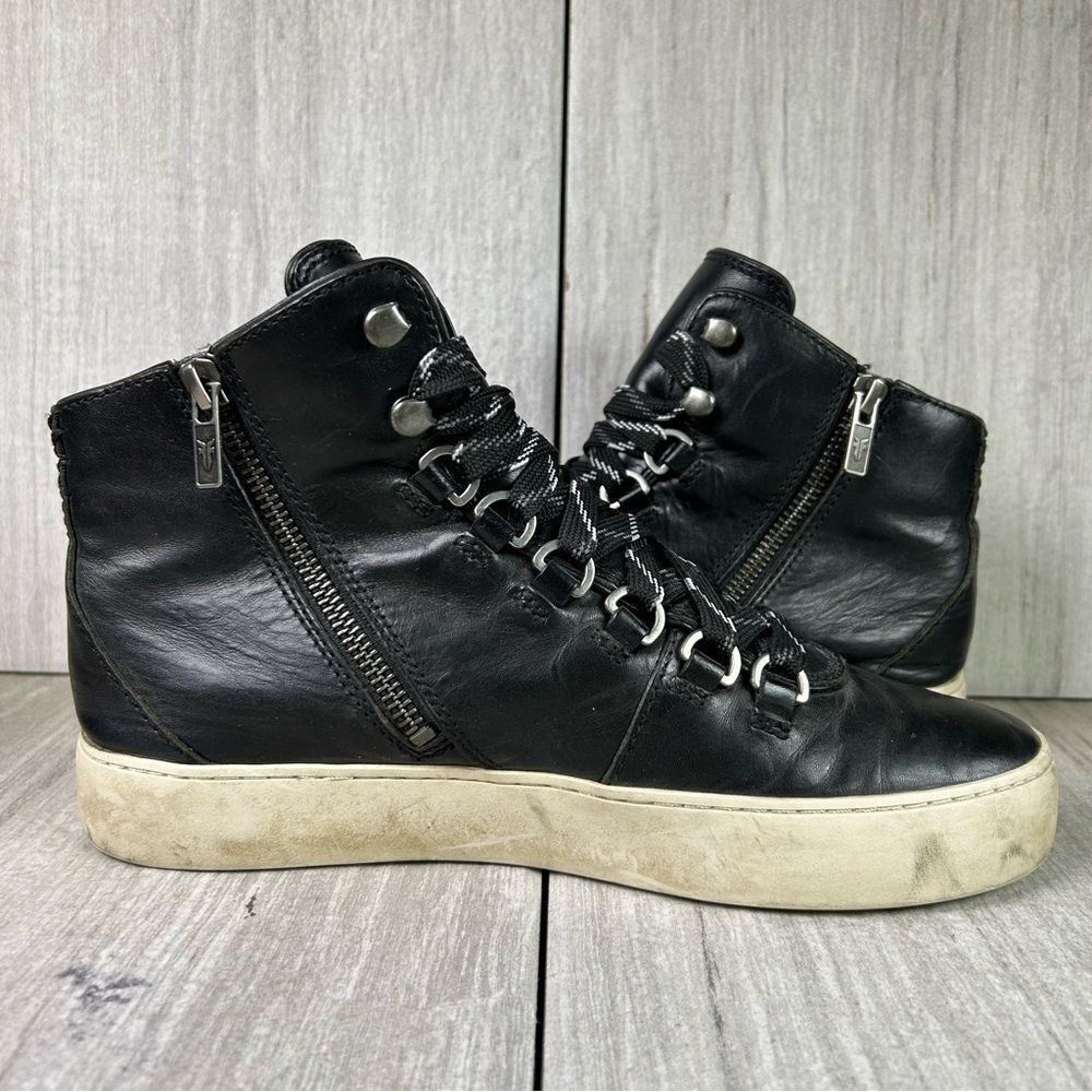 Frye Lena Black Leather‎ High Top Sneaker Lace Up Casual Shoe Women’s Size 7.5 M - Picture 4 of 10